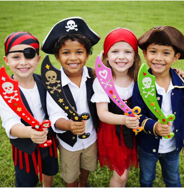 Piratensäbel blanko aus Holz 4 Stück Set